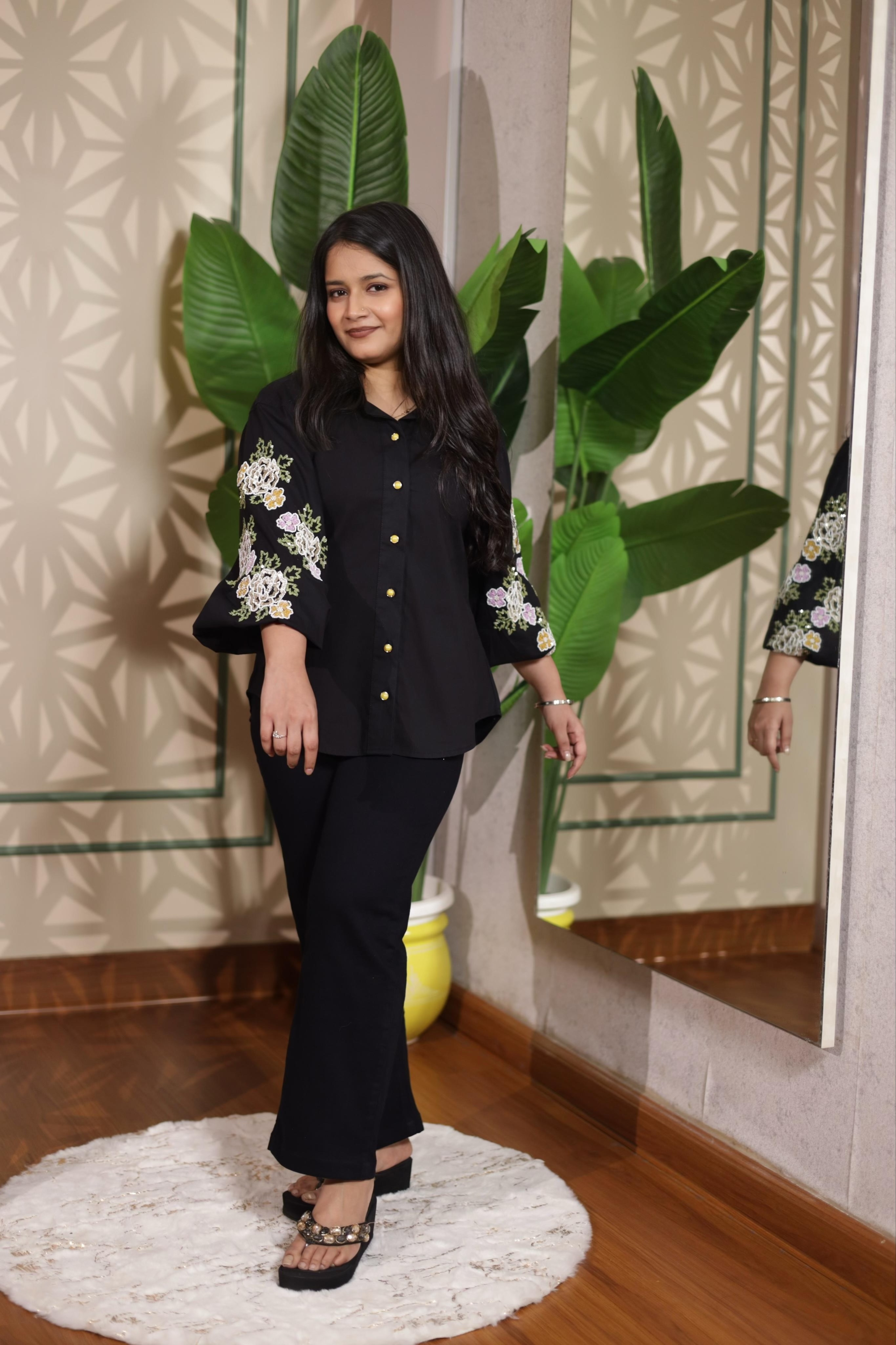Midnight Bloom Embroidered Co-ord Set