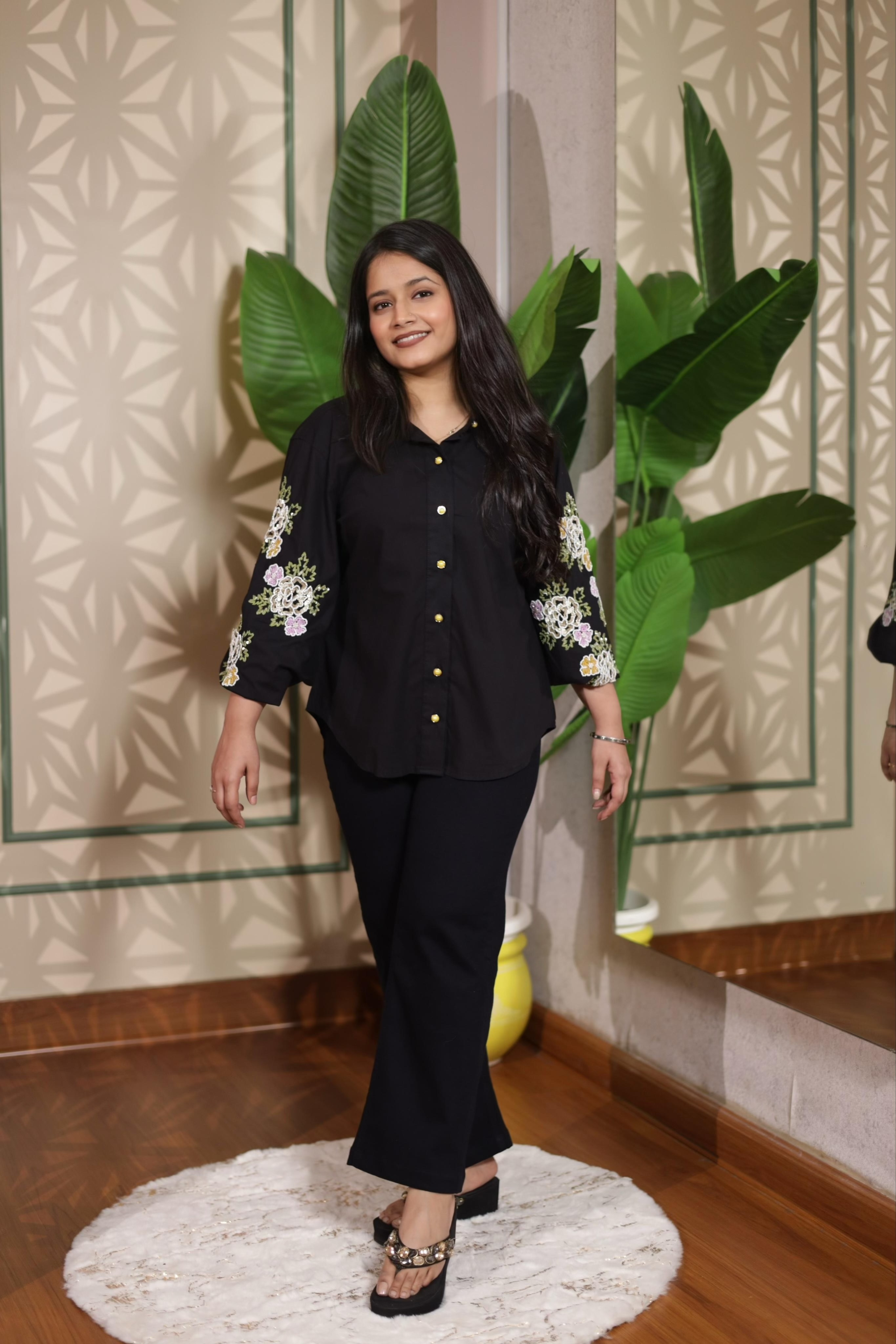 Midnight Bloom Embroidered Co-ord Set