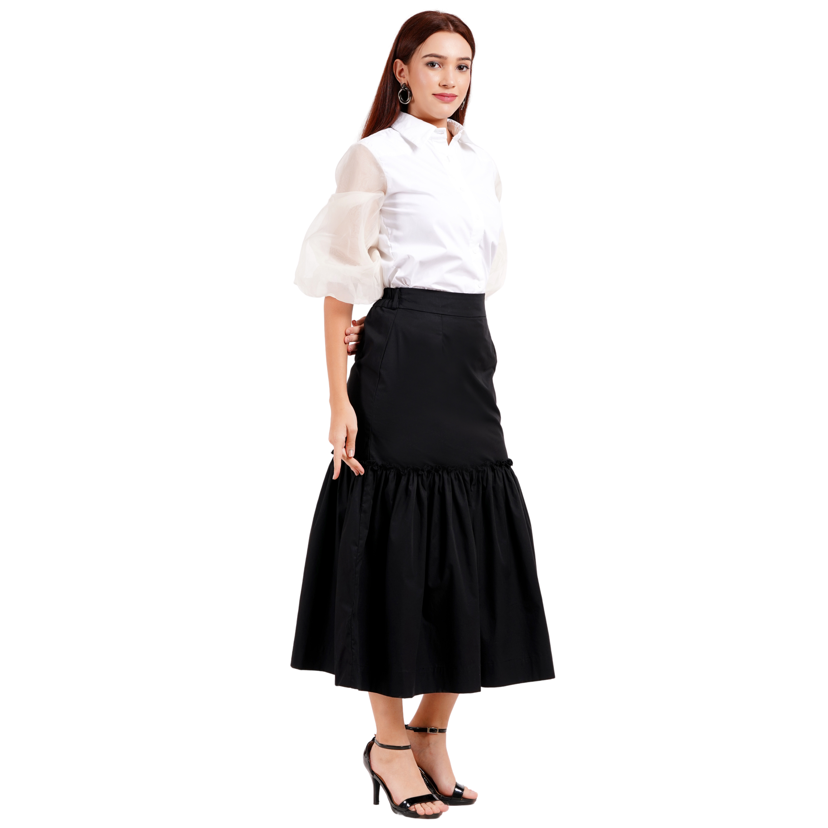 Rich Black Poplin Skirt Set